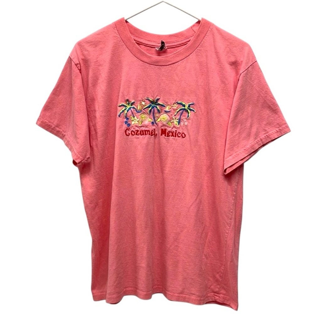 Pink 1990's Cozumel, Mexico Tropical Embroidery Short Sleeve Shirt